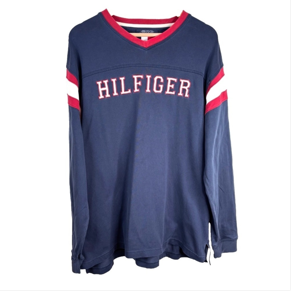 VTG 90s Tommy Hilfiger Spellout Shirt XL Embroidered Long Sleeve Heavy Striped
